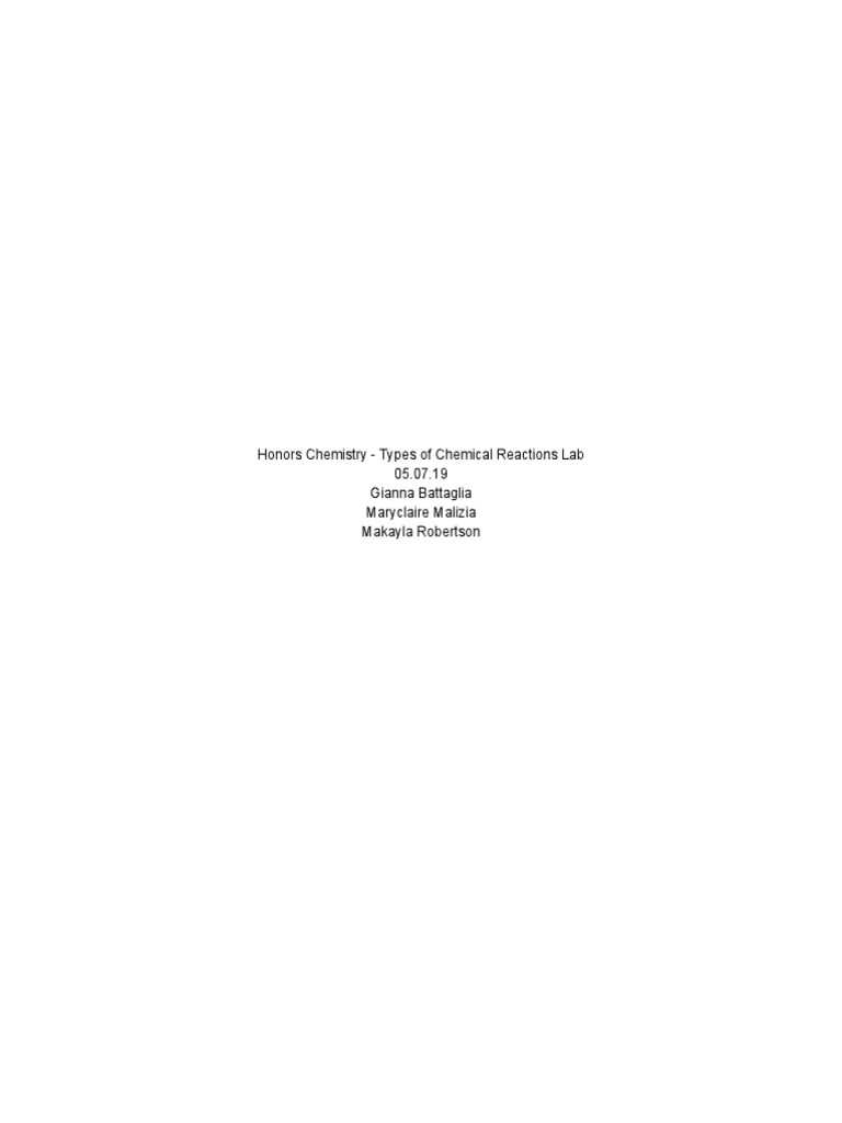 lab types of chemical reactinos burning magnesium answer key