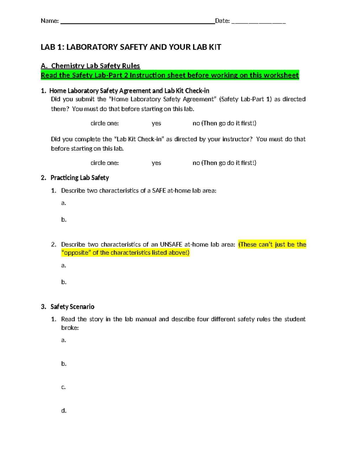 laboratory safety for chemistry students answer key