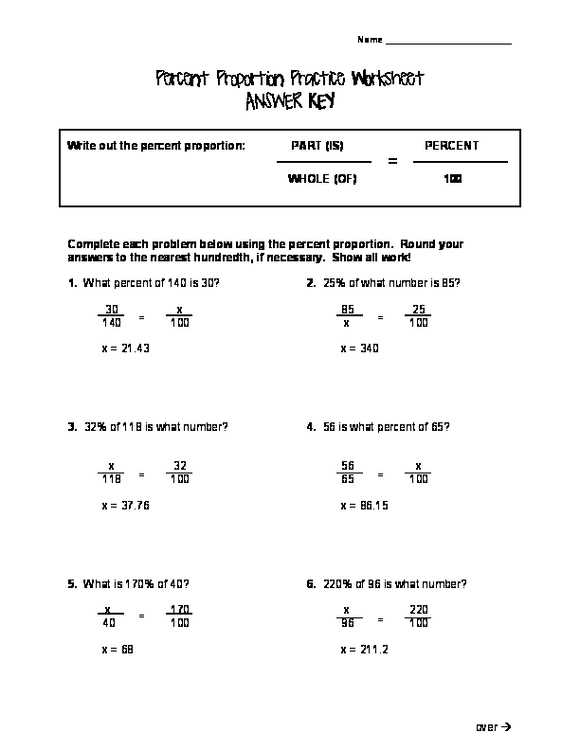 lesson 1 skills practice using the percent proportion answer key