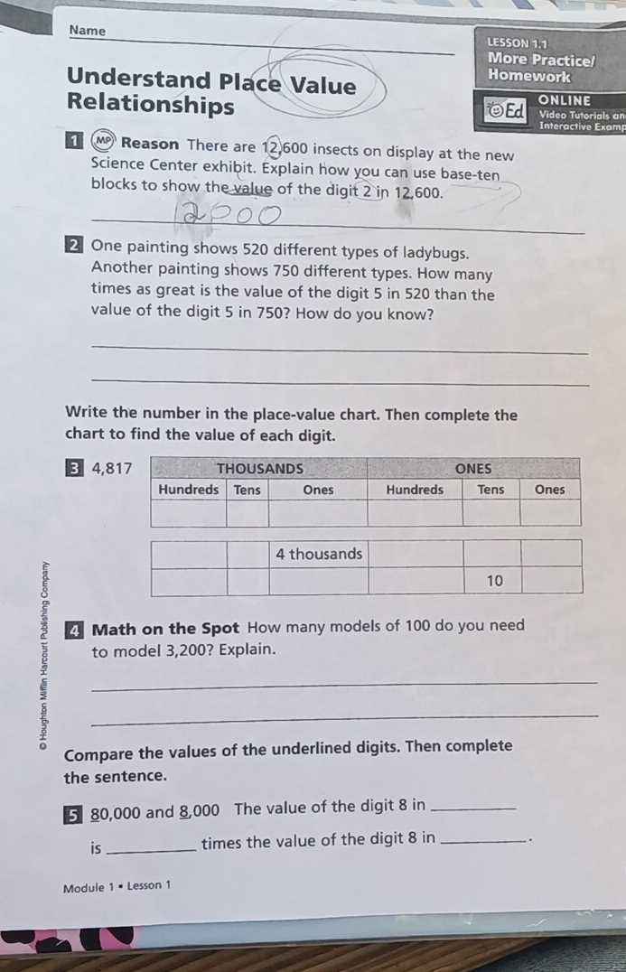 lesson 1 understand place value answer key 5th grade