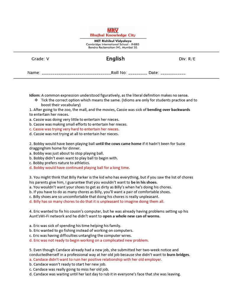 lesson 130 idioms answer keys