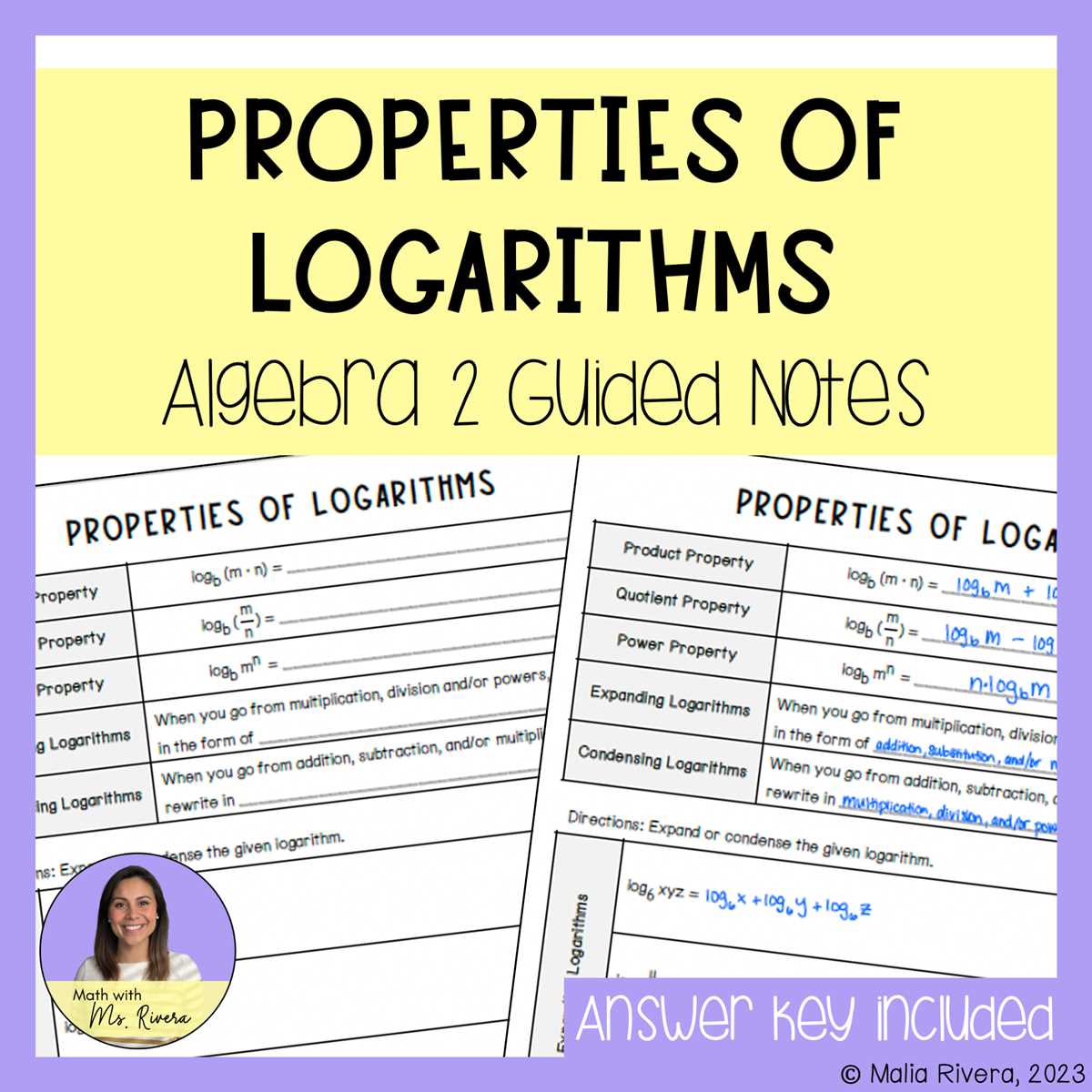 lesson 16.1 properties of logarithms answer key