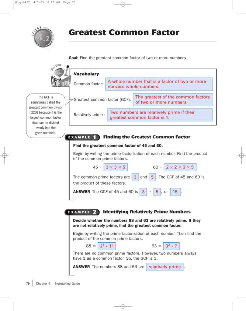 lesson 2.1 greatest common factor answer key