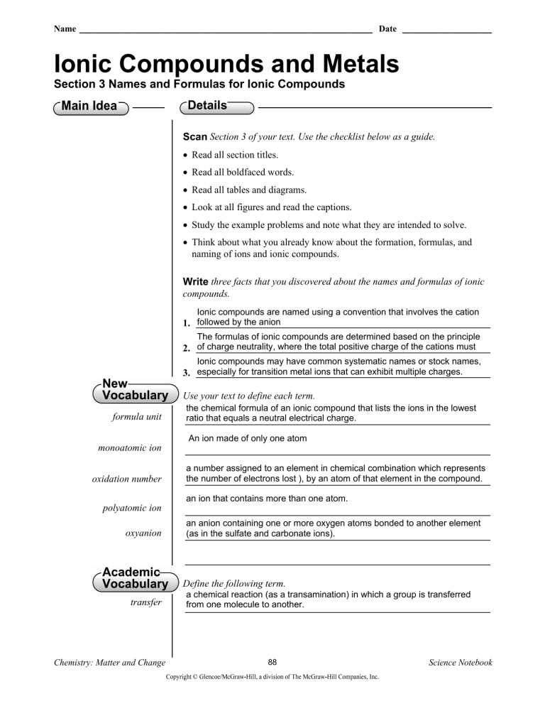 lesson 6.3 names and formulas for ionic compounds answer key
