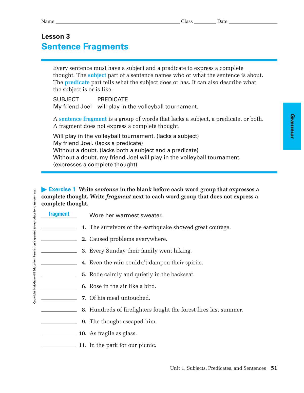 lesson one sentence completion answer key
