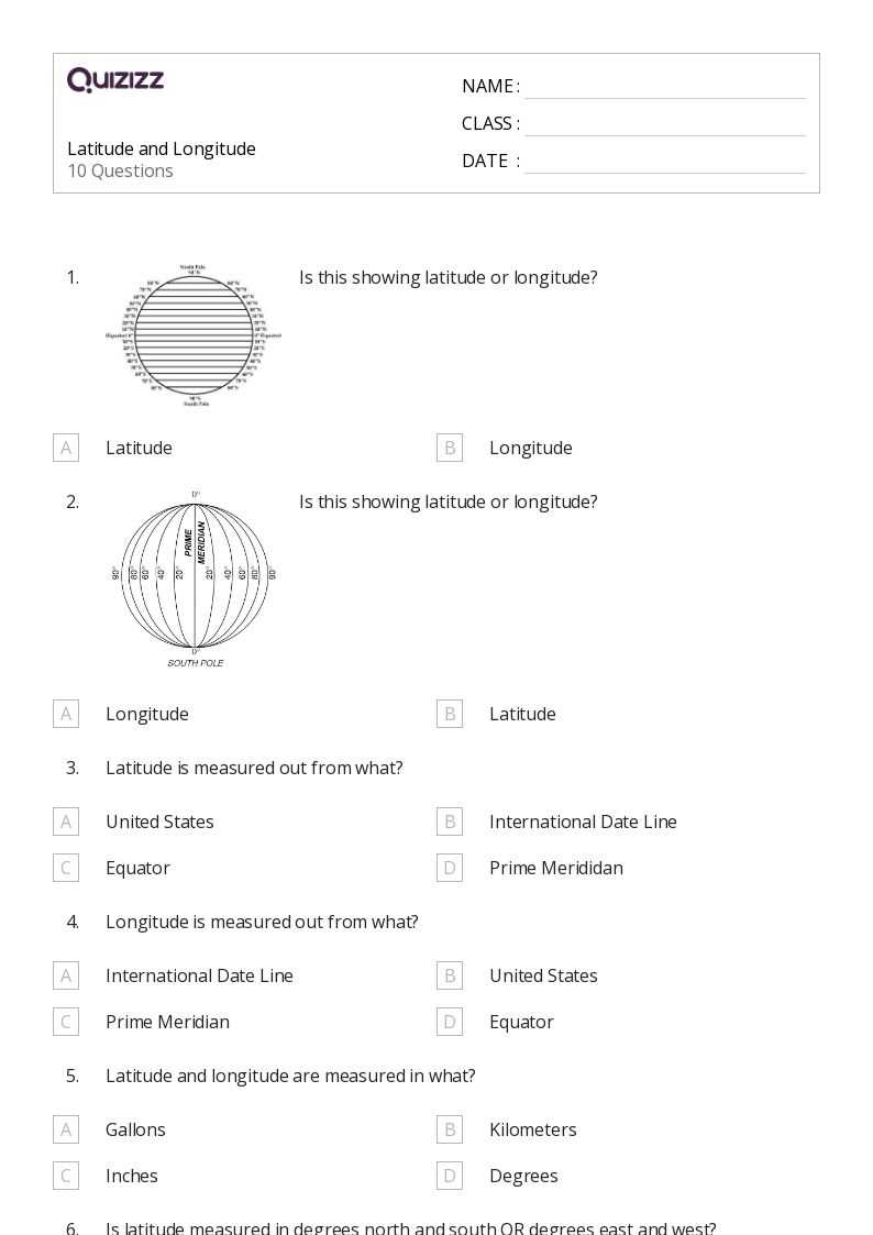 latitude and longitude lines worksheet & answer key