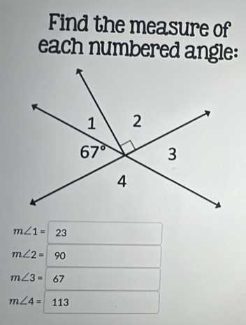 find the measure of each numbered angle answer key