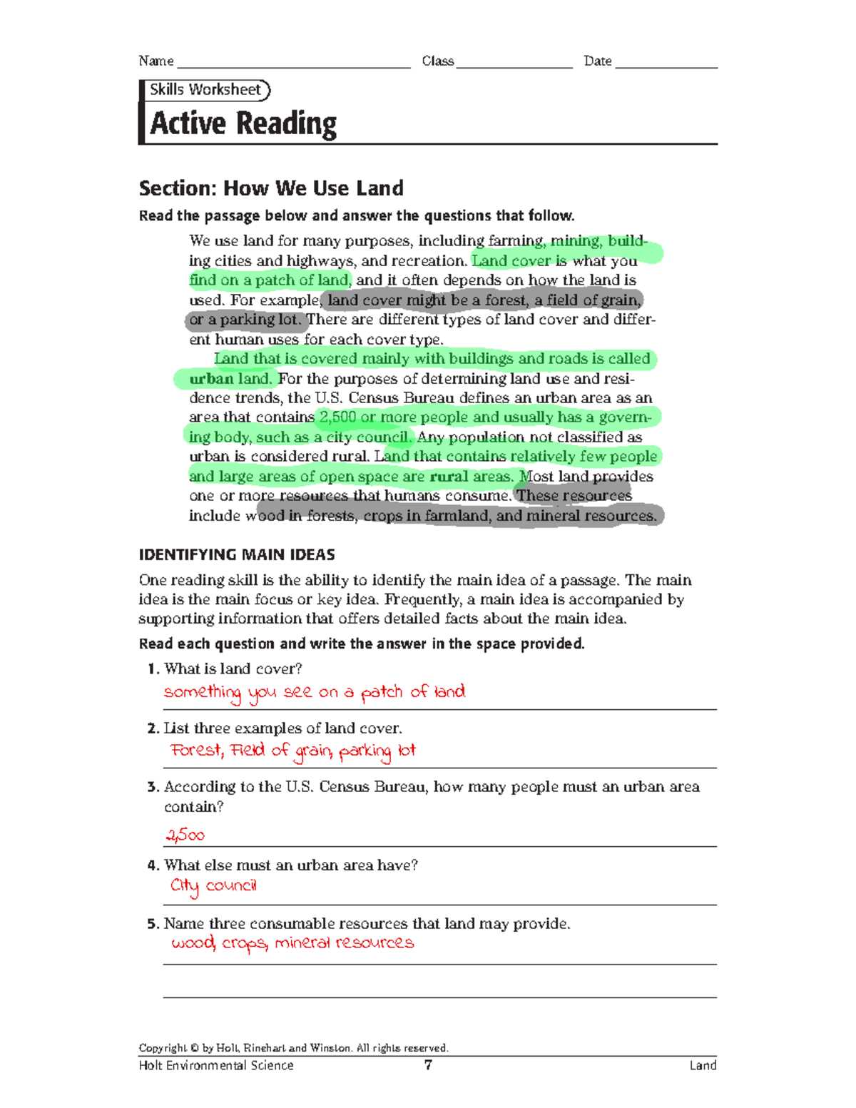skills worksheet active reading solid waste answer key