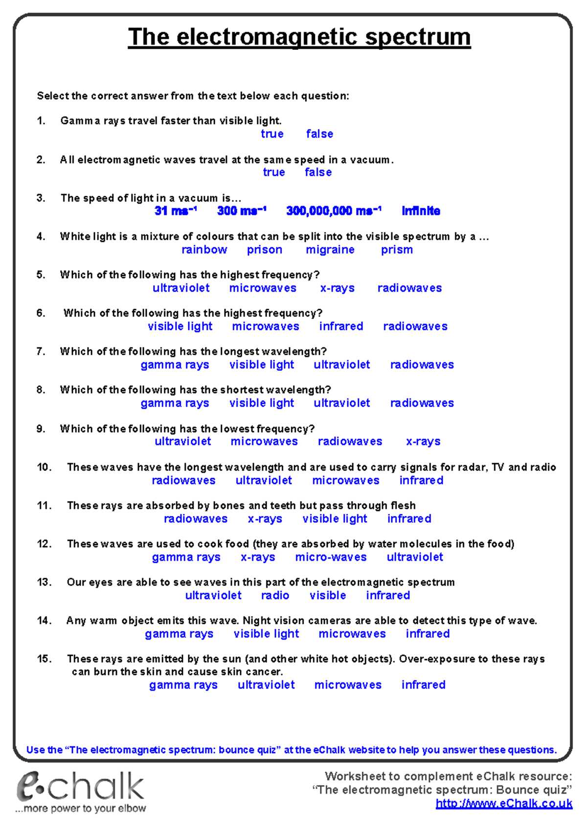light em spectrum review answer key