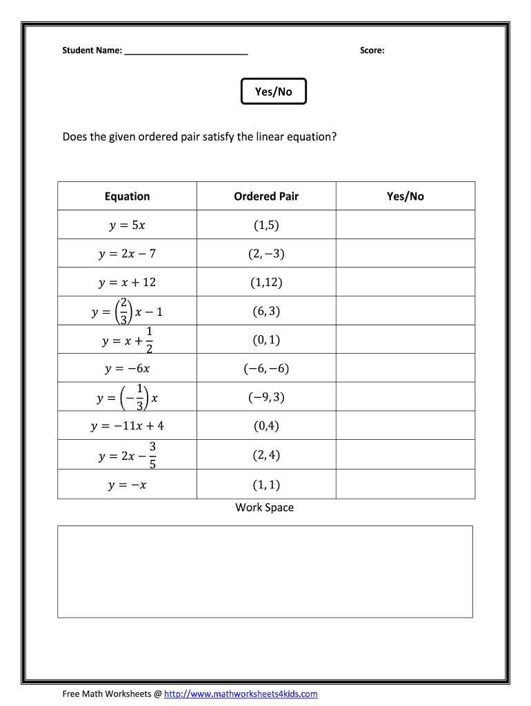 linear equations worksheet with answer key