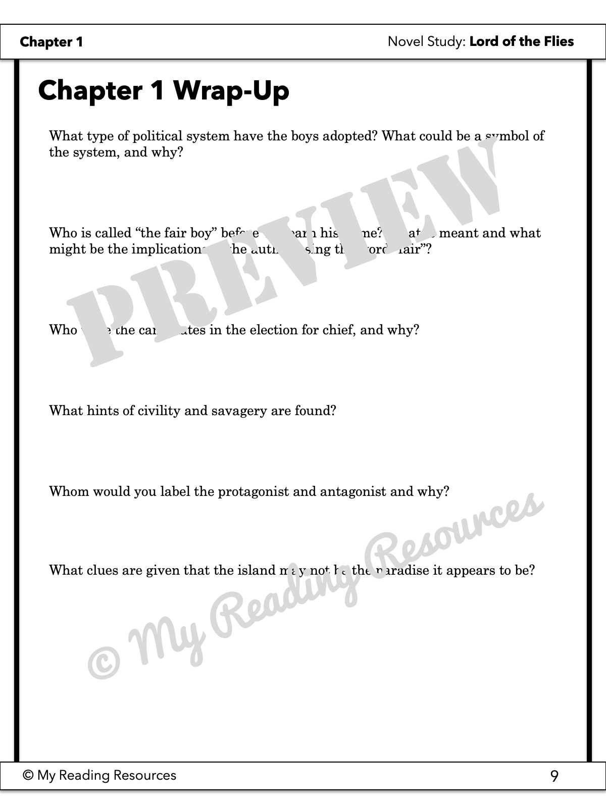 lord of the flies unit packet 10th grade answer key