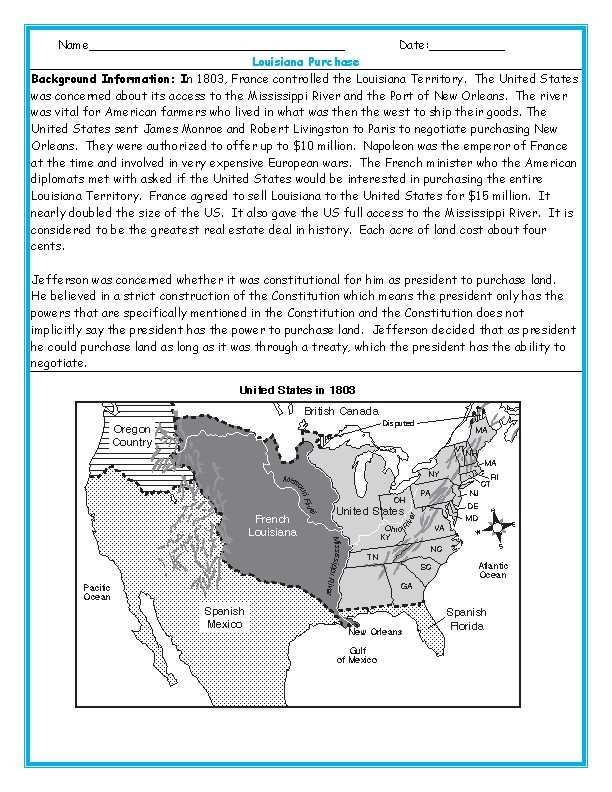 louisiana purchase webquest 8th grade answer key