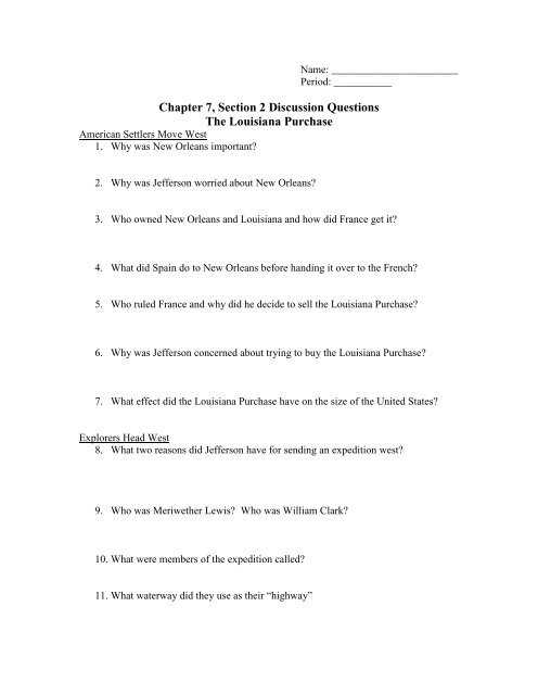 louisiana purchase webquest 8th grade answer key