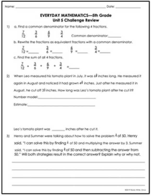 pearson fractions review answer key
