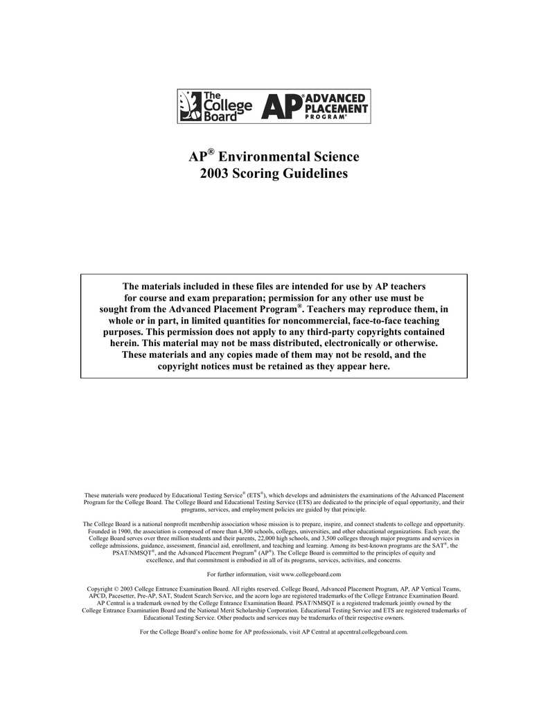 2003 ap environmental science free response answer key