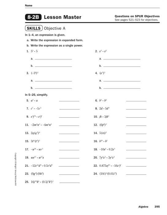 lesson master answer key
