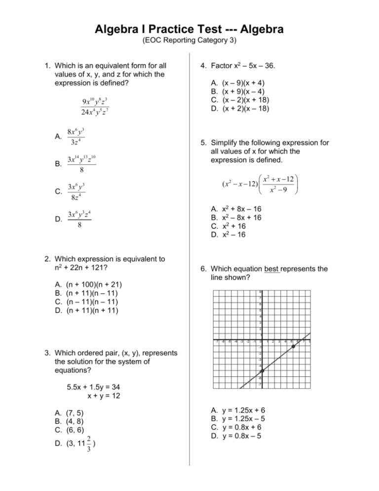 algebra eoc practice test 4 answer key