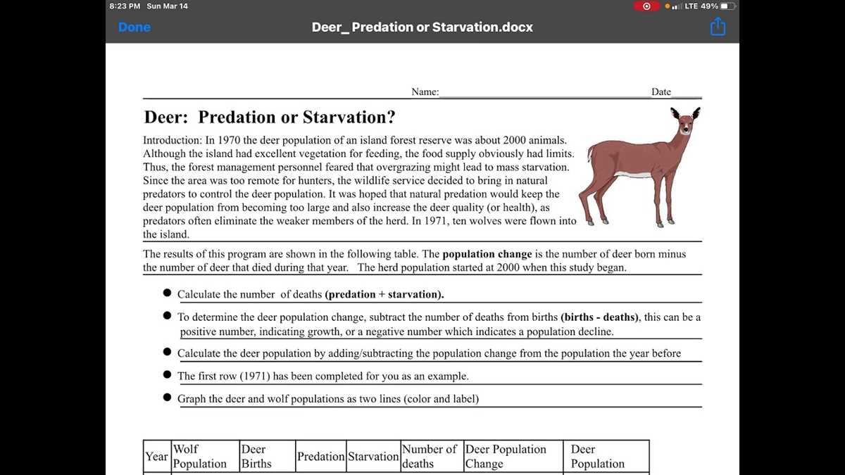 deer predation and starvation answer key