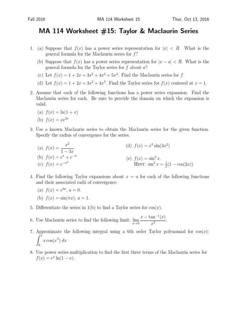ma 114 worksheet 7 power series answer key