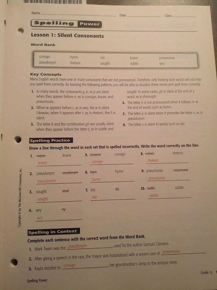 spelling power 6th grade answer key