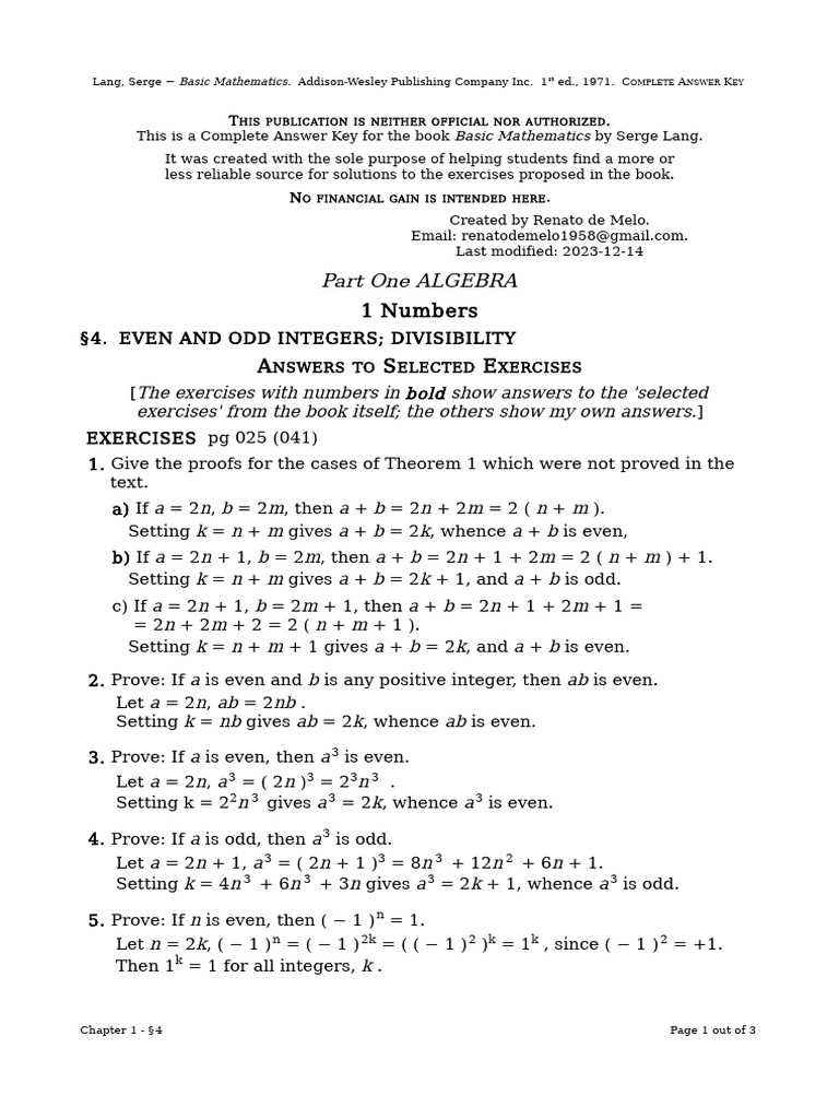 math book even numbers answer key