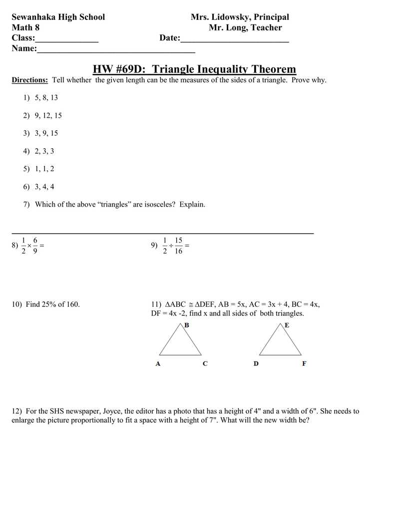 mathematics 8 triangle inequality answer key