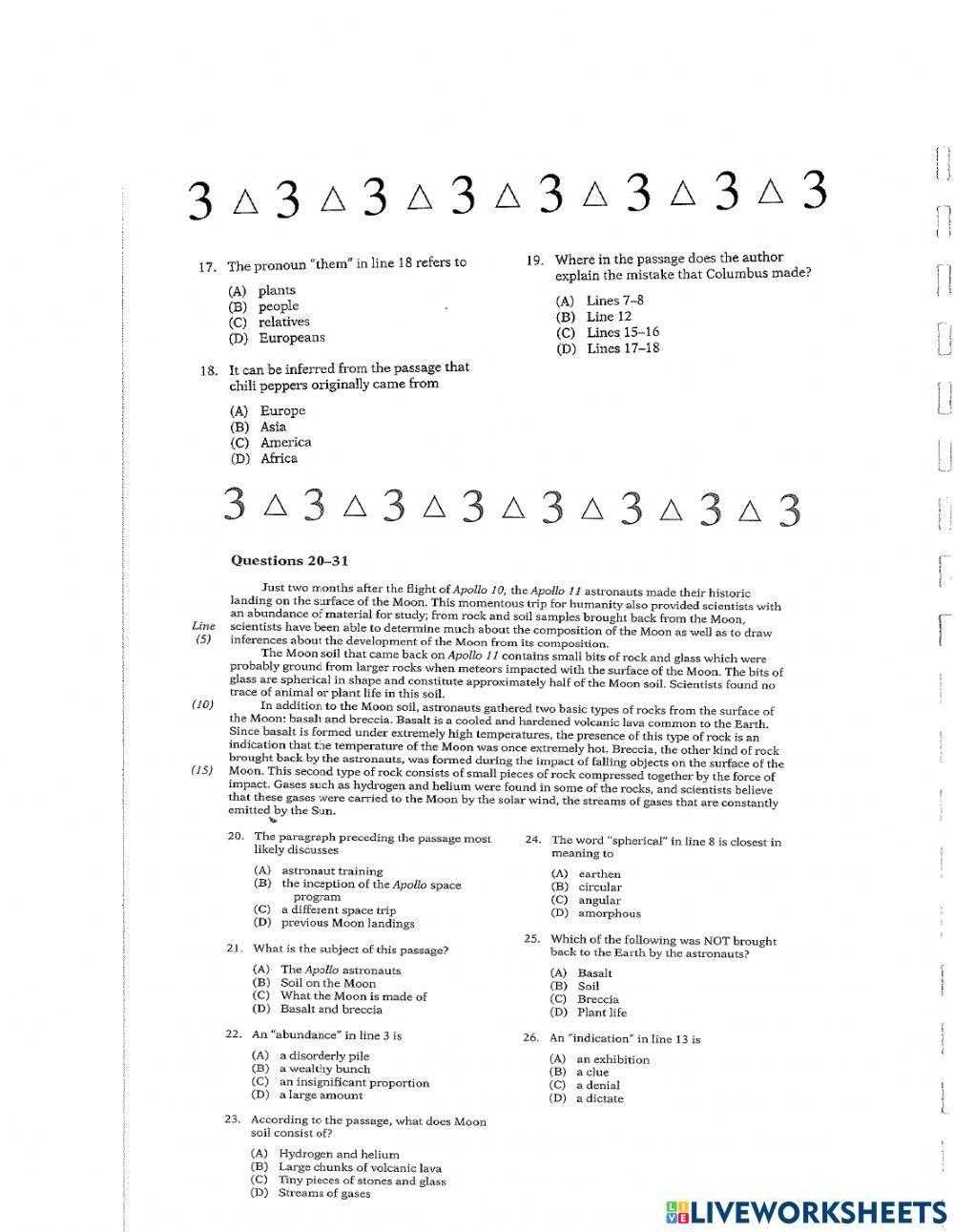 mathematics test 2 60 minutes 60 questions answer key