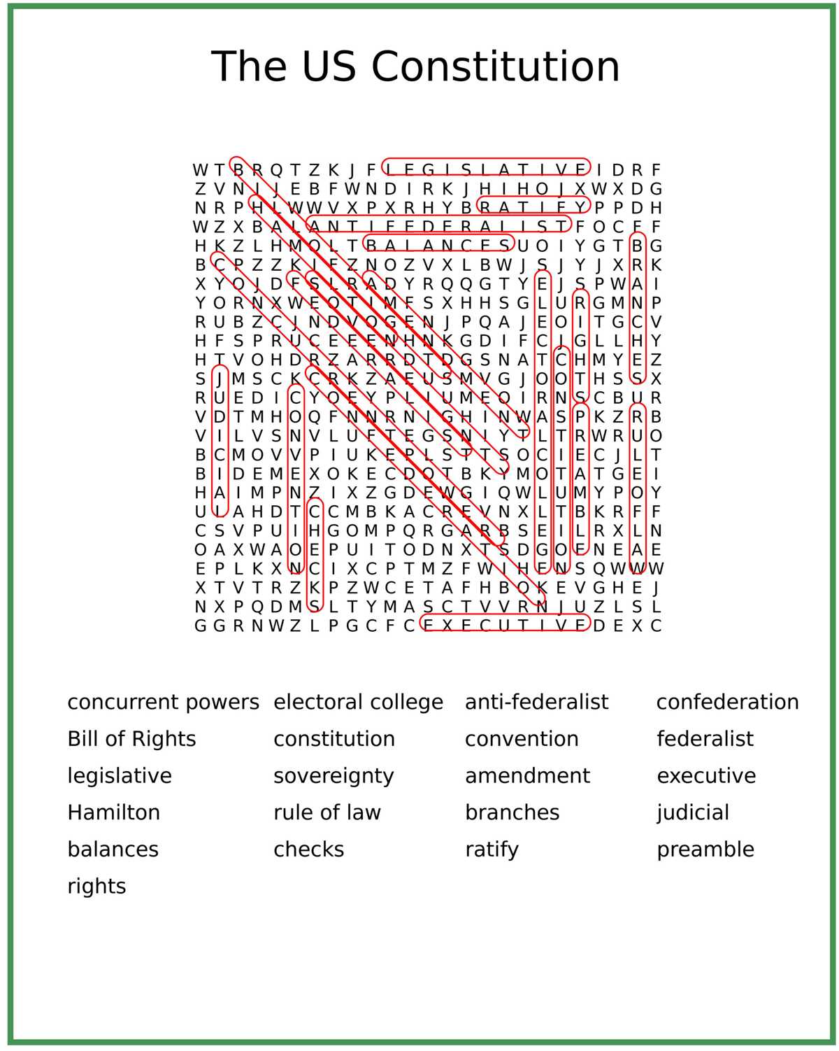 matrix for constitution answers key