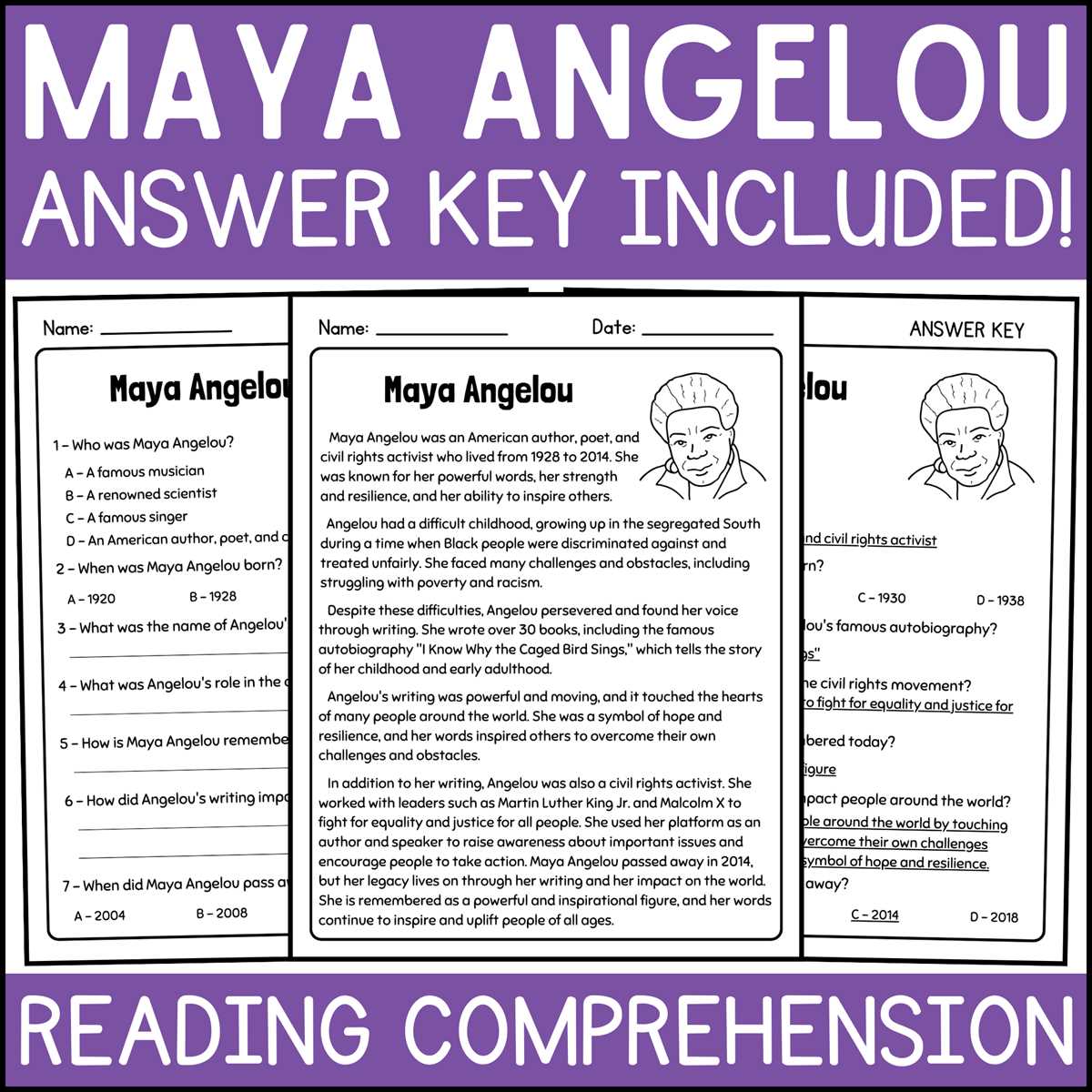 maya angelou person puzzle answer key