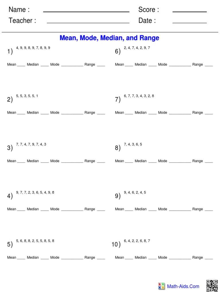 mean median mode and range worksheets answer key