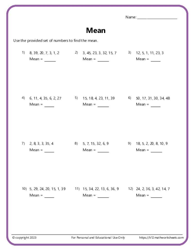 mean median mode and range worksheets answer key