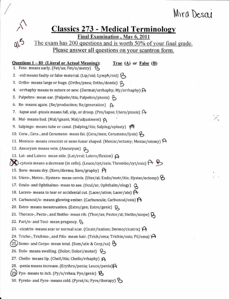 medical terminology review worksheet page 5 answer key