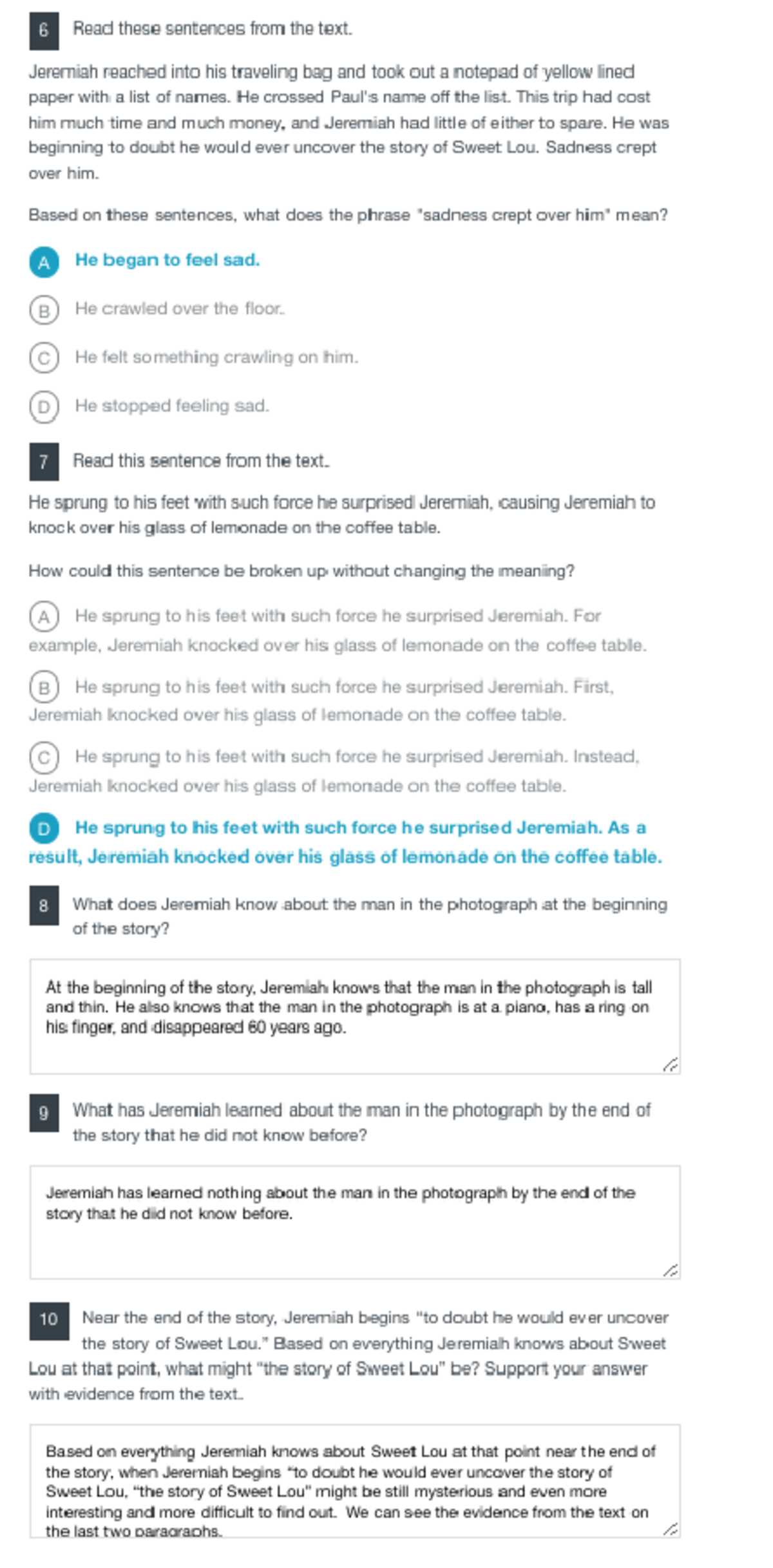 memories good and bad answers key