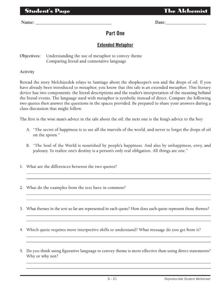 metaphor meanings worksheet answers key
