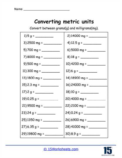 metric mania conversion answer key