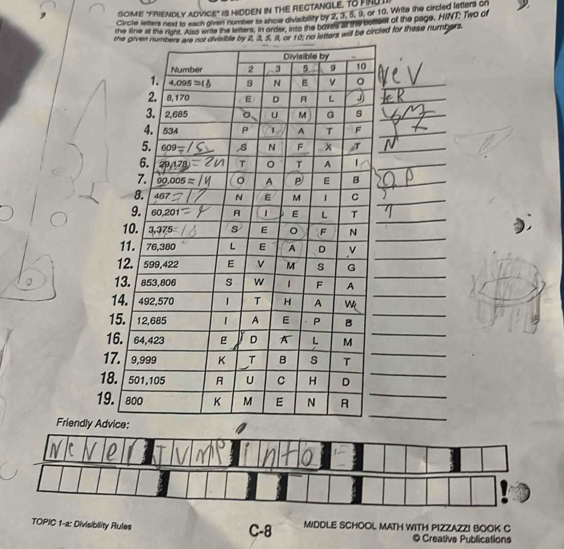 middle school math with pizzazz book d answer key 4 c