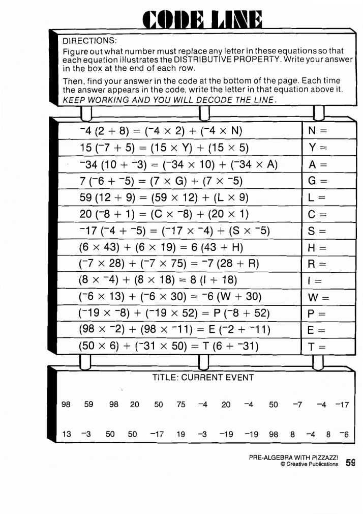 middle school math with pizzazz book e answer key e56
