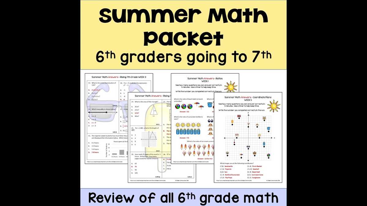 middle school summer math packet answer key