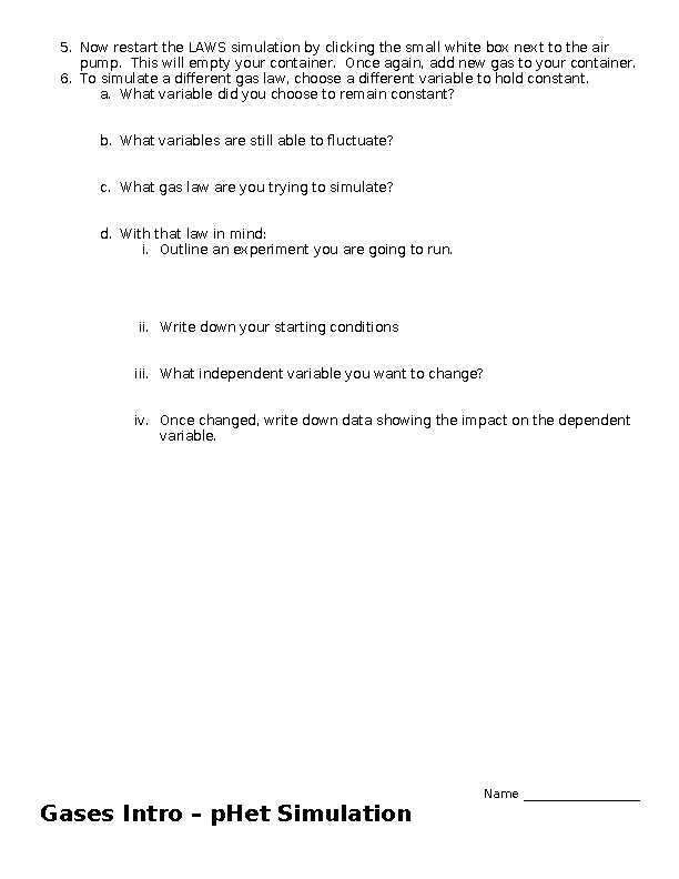 gas laws simulation answer key