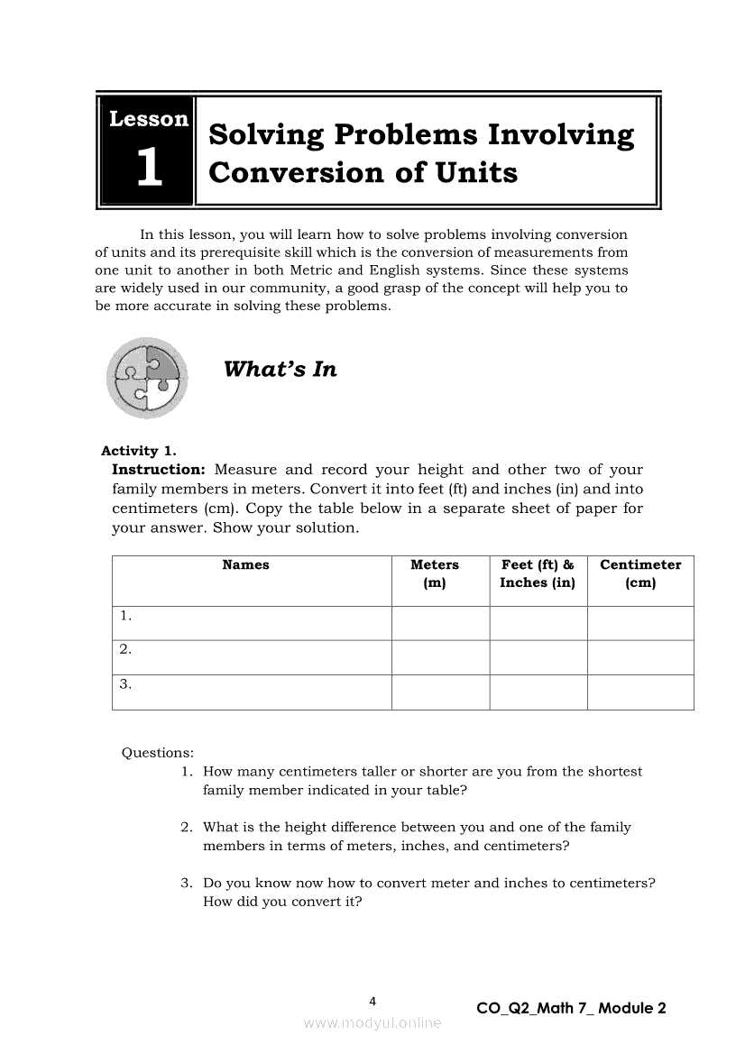 module in math grade 7 2nd quarter answer key