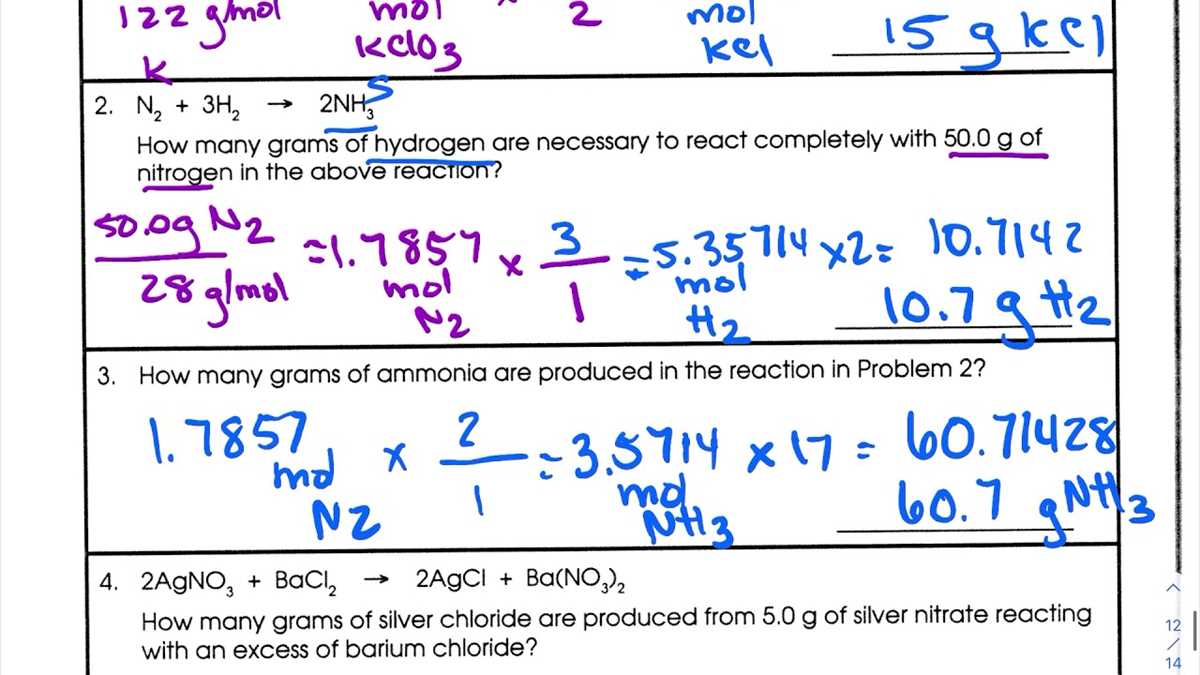 mole ratio worksheet answers key
