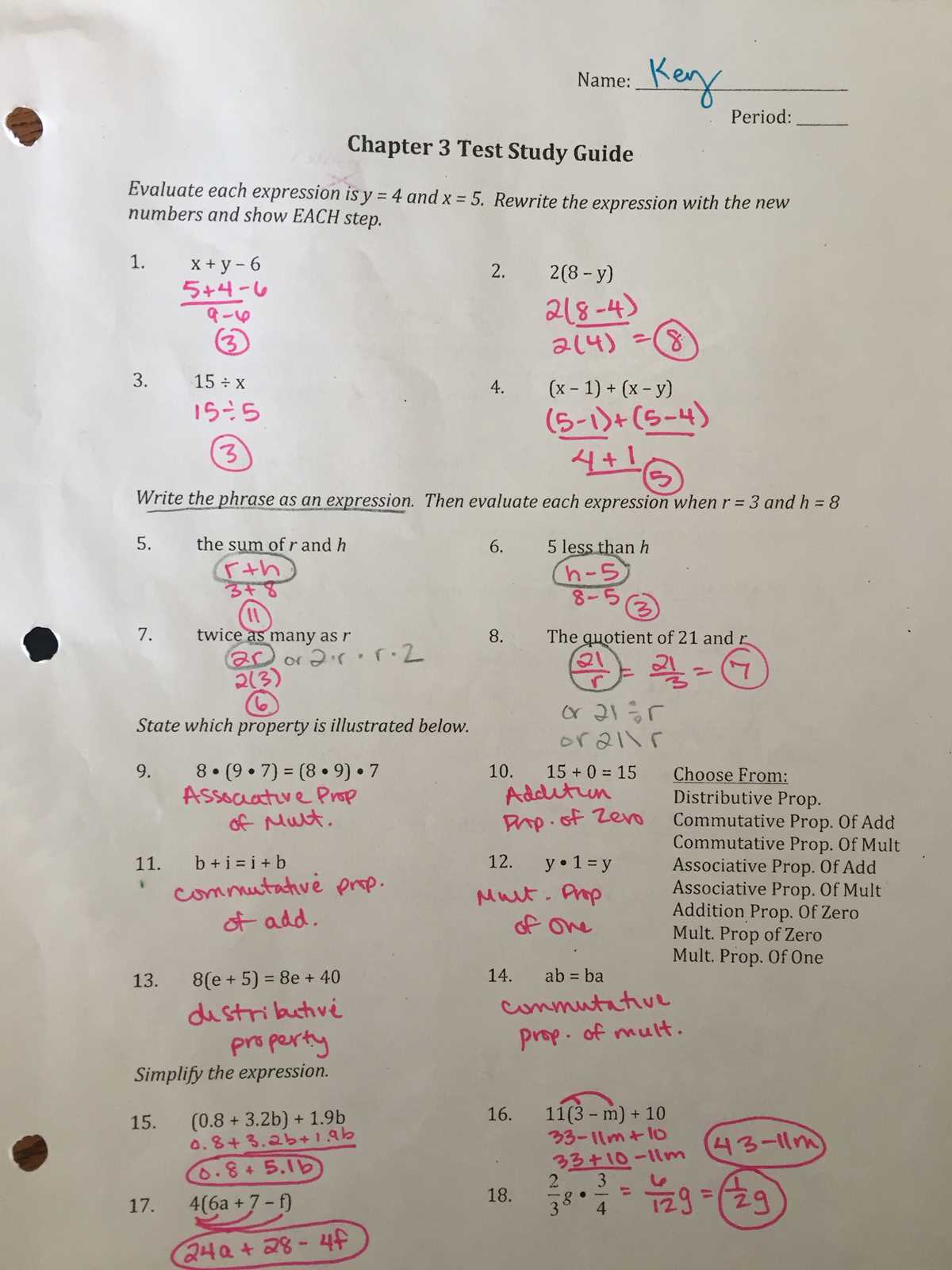 chapter study guide review answer key