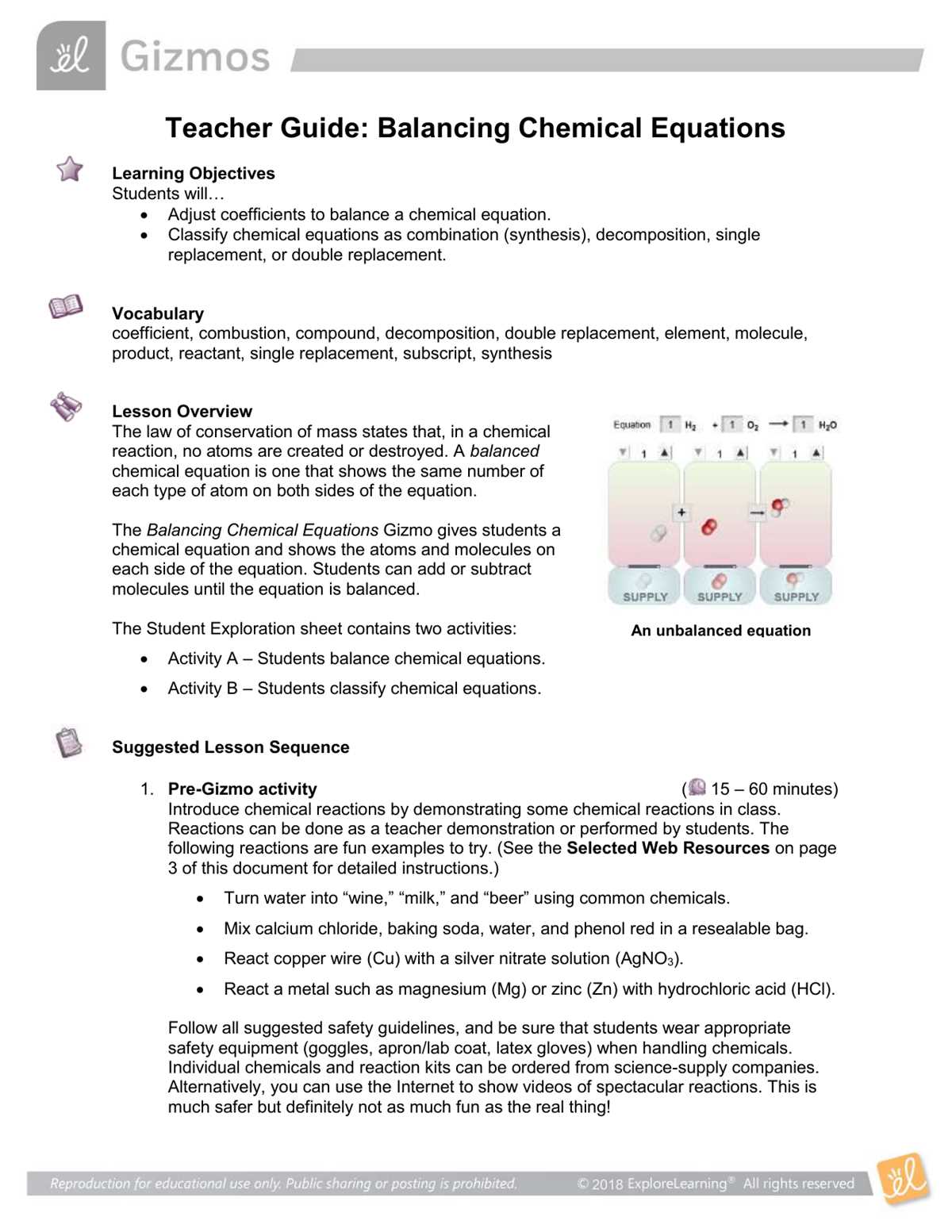 chemical changes gizmos answer key