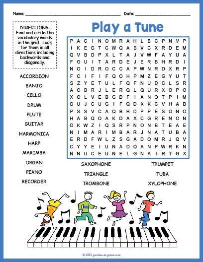 music word search answer key