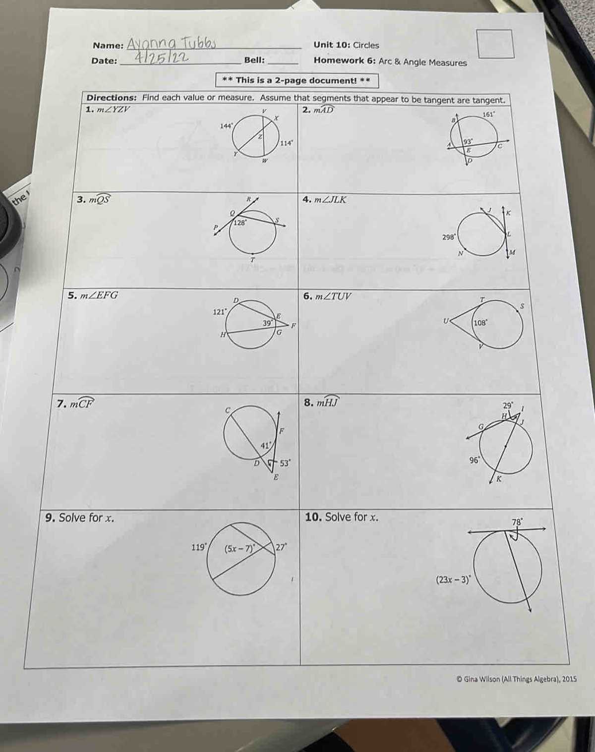 name that circle part answer key gina wilson