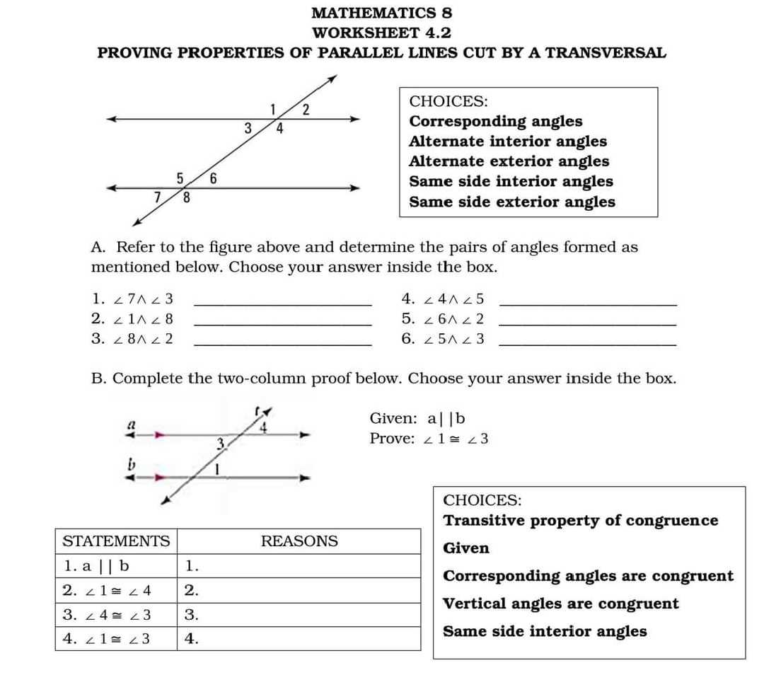homework 2 parallel lines cut by a transversal answer key