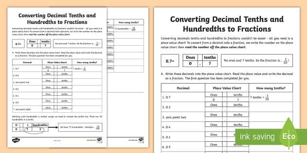 converting fractions to decimals worksheet answer key