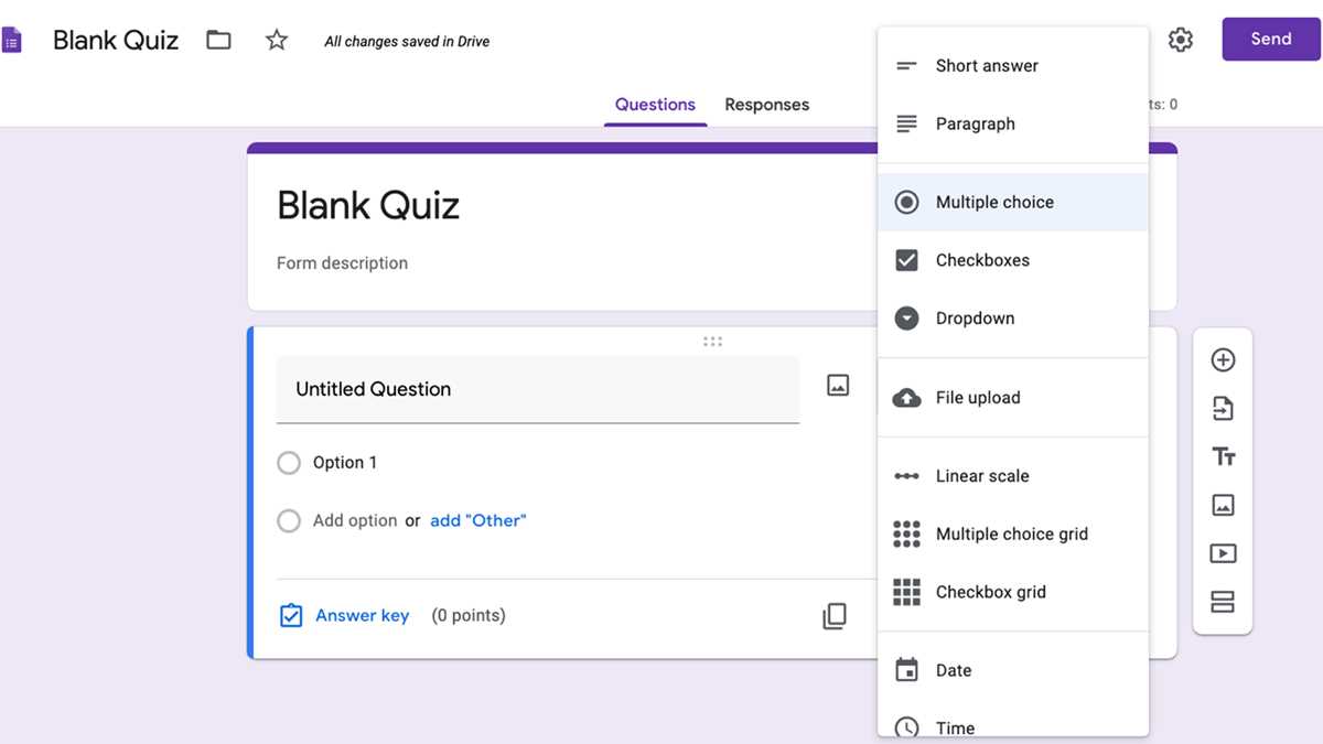 google forms answer key