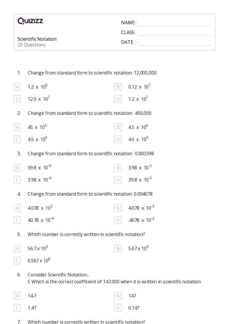 comparing scientific notation worksheet answer key