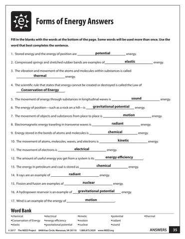the various forms of energy answer key